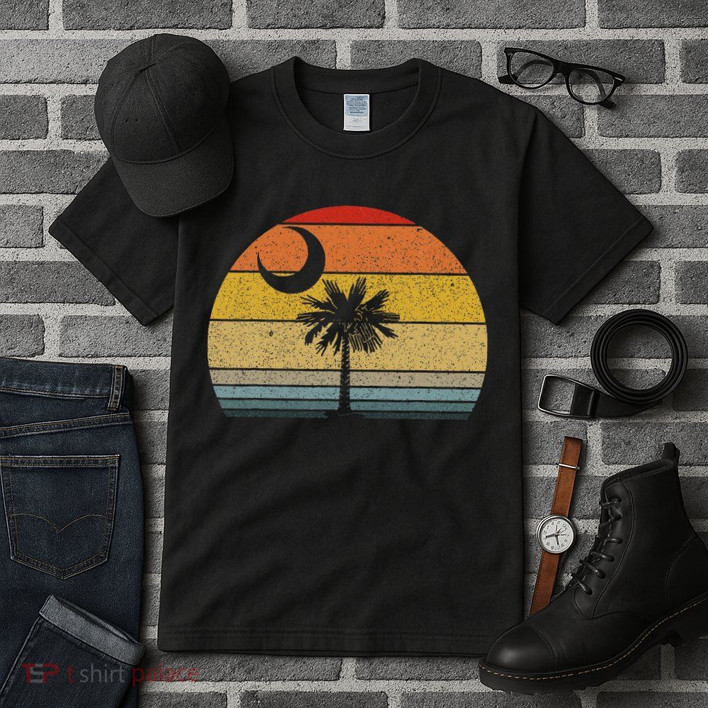 Sunset South Carolina Flag Palmetto Tree Crescent Moon Tall T-Shirt
