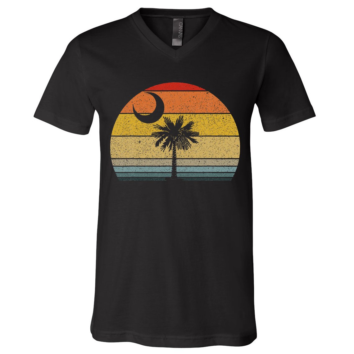 Sunset South Carolina Flag Palmetto Tree Crescent Moon V-Neck T-Shirt