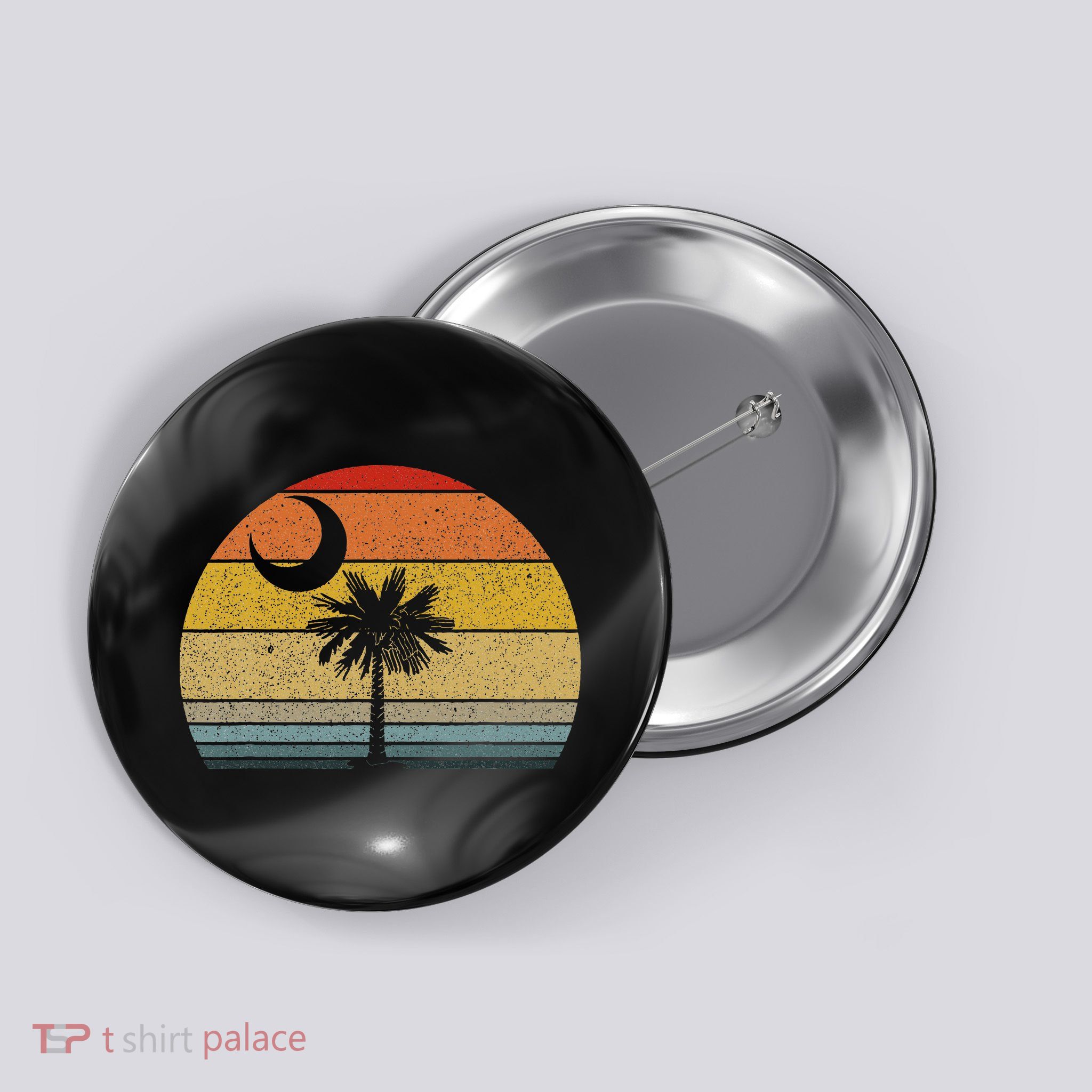Sunset South Carolina Flag Palmetto Tree Crescent Moon Button