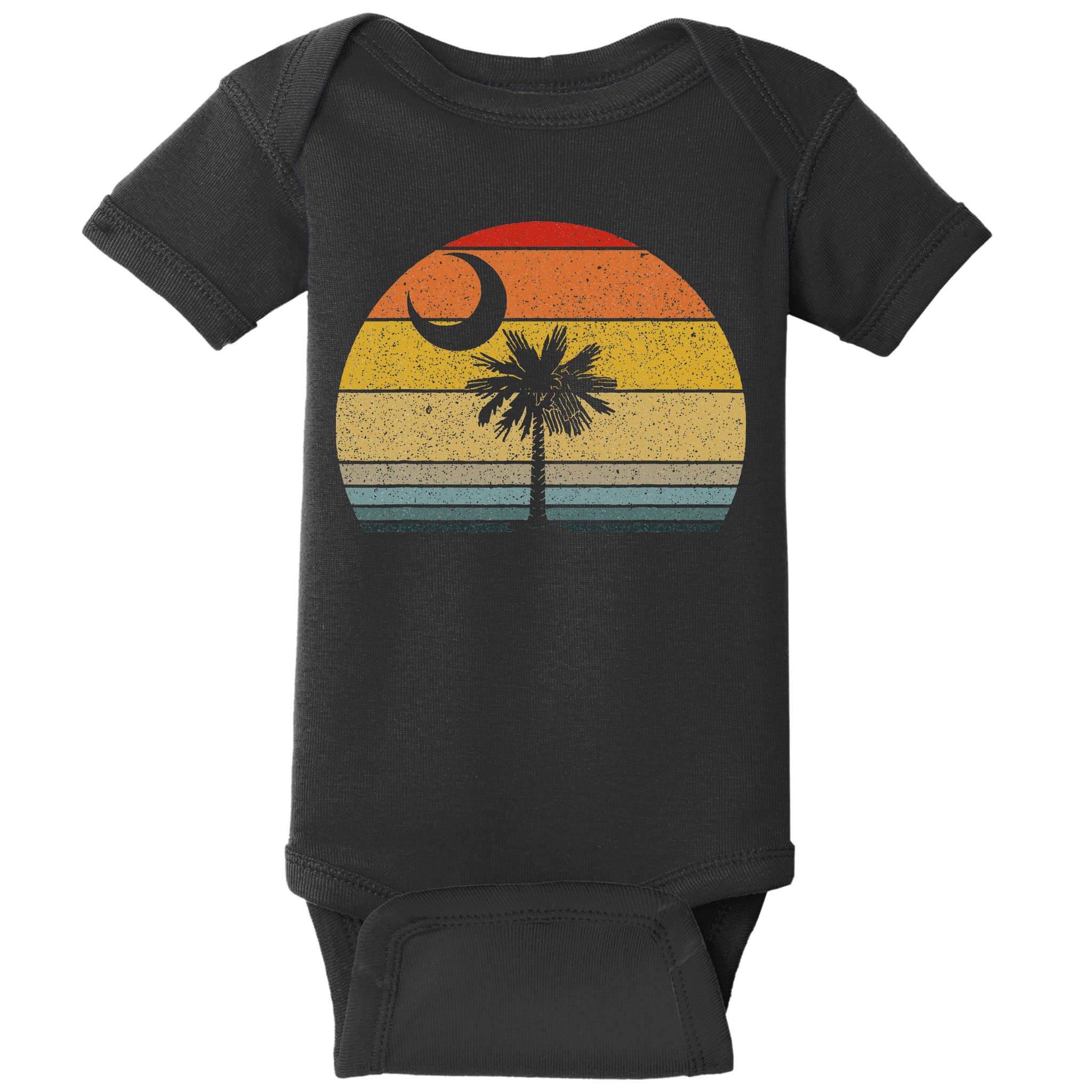 Sunset South Carolina Flag Palmetto Tree Crescent Moon Baby Bodysuit