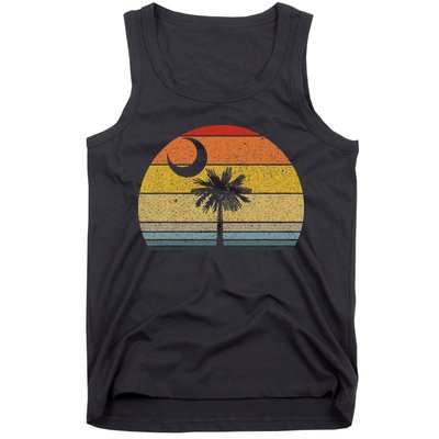 Sunset South Carolina Flag Palmetto Tree Crescent Moon Tank Top