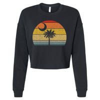 Sunset South Carolina Flag Palmetto Tree Crescent Moon Cropped Pullover Crew