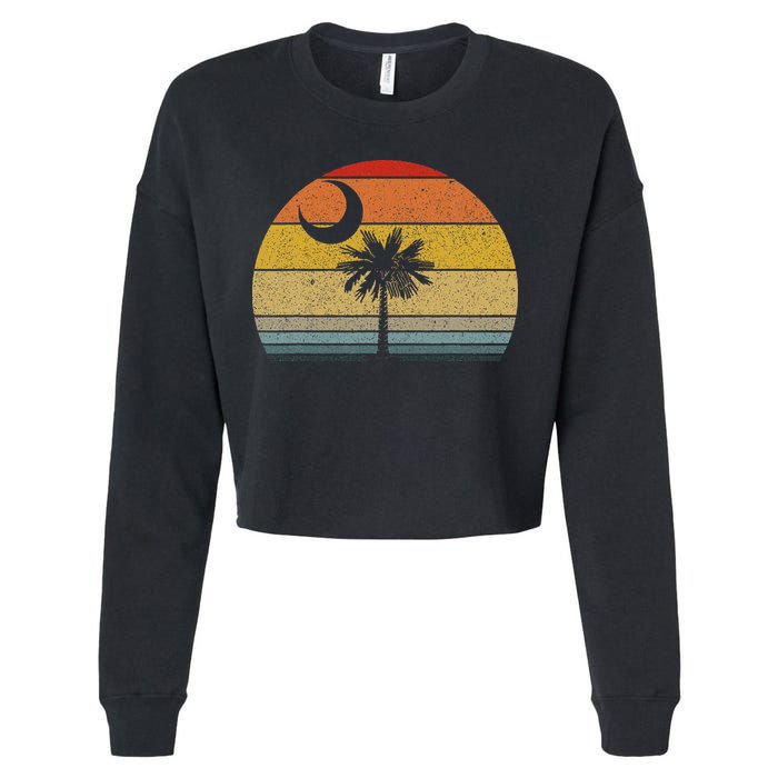 Sunset South Carolina Flag Palmetto Tree Crescent Moon Cropped Pullover Crew
