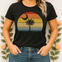 Sunset South Carolina Flag Palmetto Tree Crescent Moon Womens T-Shirt