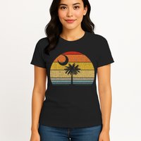 Sunset South Carolina Flag Palmetto Tree Crescent Moon Womens T-Shirt