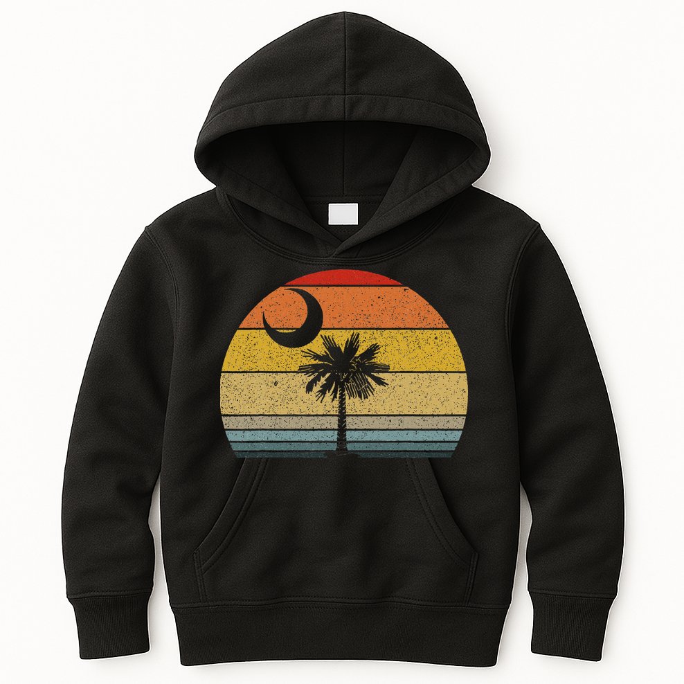 Sunset South Carolina Flag Palmetto Tree Crescent Moon Kids Hoodie