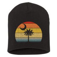 Sunset South Carolina Flag Palmetto Tree Crescent Moon Short Acrylic Beanie
