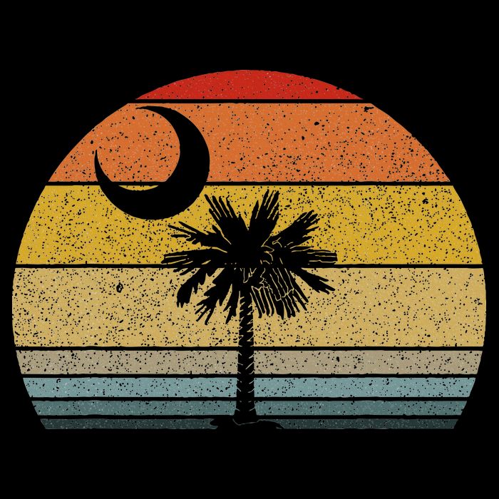 Sunset South Carolina Flag Palmetto Tree Crescent Moon Short Acrylic Beanie