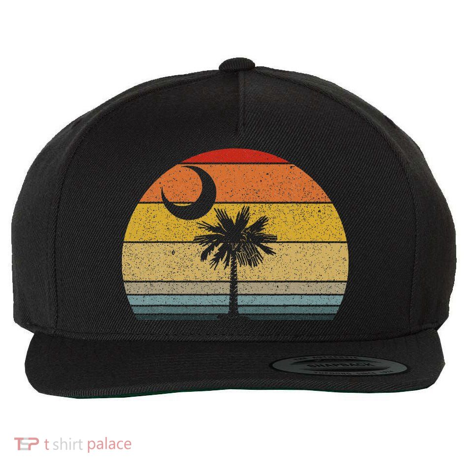 Sunset South Carolina Flag Palmetto Tree Crescent Moon Wool Snapback Cap