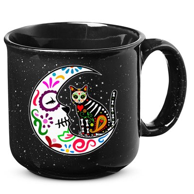 Sugar Skull Cat Moon Dia De Los Muertos Mexican 15oz Campfire Ceramic Mug