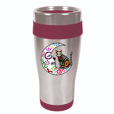 Sugar Skull Cat Moon Dia De Los Muertos Mexican 16oz Travel Tumbler