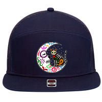 Sugar Skull Cat Moon Dia De Los Muertos Mexican 7 Panel Mesh Trucker Snapback Hat