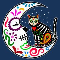 Sugar Skull Cat Moon Dia De Los Muertos Mexican 7 Panel Mesh Trucker Snapback Hat