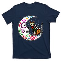 Sugar Skull Cat Moon Dia De Los Muertos Mexican T-Shirt