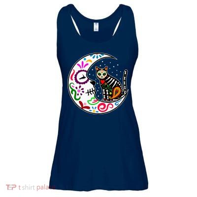Sugar Skull Cat Moon Dia De Los Muertos Mexican Ladies Essential Flowy Tank