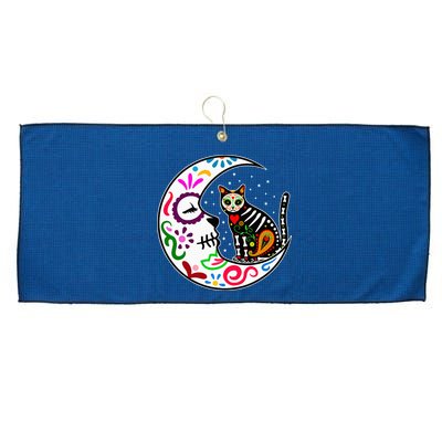 Sugar Skull Cat Moon Dia De Los Muertos Mexican Large Microfiber Waffle Golf Towel