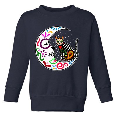 Sugar Skull Cat Moon Dia De Los Muertos Mexican Toddler Sweatshirt