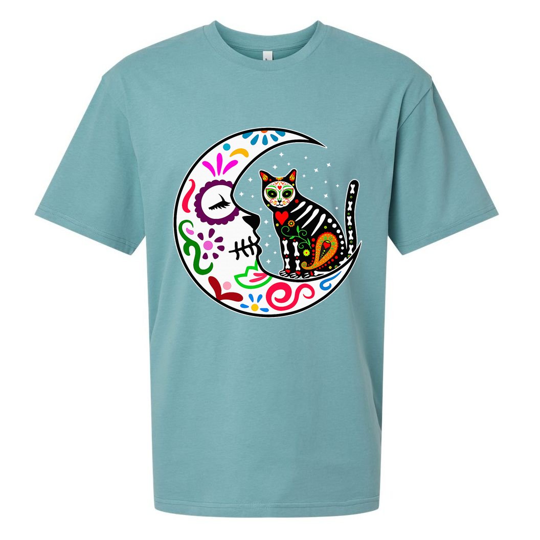 Sugar Skull Cat Moon Dia De Los Muertos Mexican Sueded Cloud Jersey T-Shirt