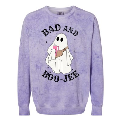 Spooky Season Cute Ghost Halloween Costume Bad And Boojee Gift Colorblast Crewneck Sweatshirt