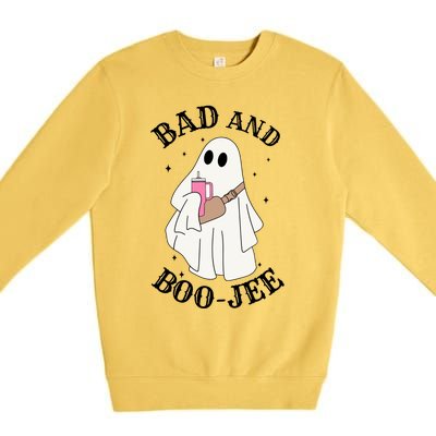 Spooky Season Cute Ghost Halloween Costume Bad And Boojee Gift Premium Crewneck Sweatshirt