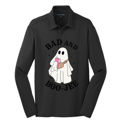 Spooky Season Cute Ghost Halloween Costume Bad And Boojee Gift Silk Touch Performance Long Sleeve Polo