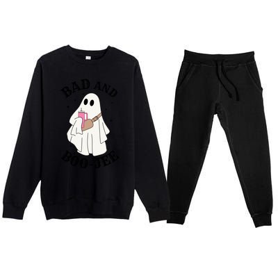 Spooky Season Cute Ghost Halloween Costume Bad And Boojee Gift Premium Crewneck Sweatsuit Set