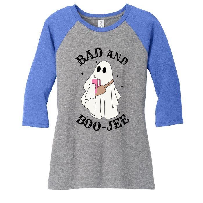 Spooky Season Cute Ghost Halloween Costume Bad And Boojee Gift Women's Tri-Blend 3/4-Sleeve Raglan Shirt