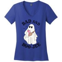 Spooky Season Cute Ghost Halloween Costume Bad And Boojee Gift Women's V-Neck T-Shirt