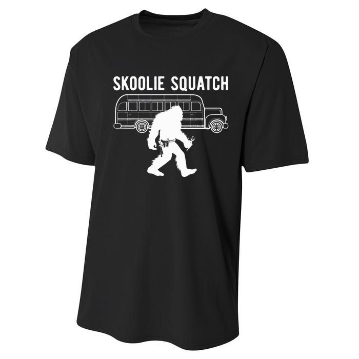 Sasquatch Skoolie Cryptid Bigfoot Converted School Bus Performance Sprint T-Shirt