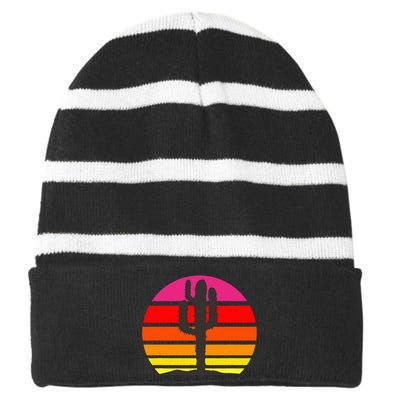 Saguaro Sunset Cactus Opuntia Cactaceae Lovers Striped Beanie with Solid Band