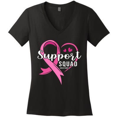 Support Squad Cute Heart Breast Cancer Awareness Women's V-Neck T-Shirt