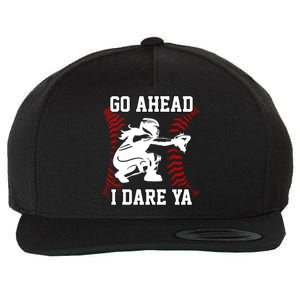 S Softball Catcher Funny N I Dare Ya Gift Wool Snapback Cap