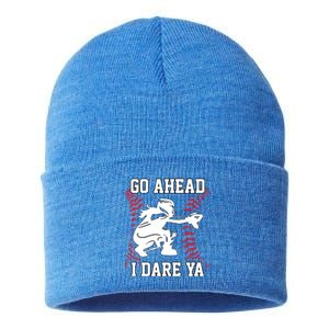 S Softball Catcher Funny N I Dare Ya Gift Sustainable Knit Beanie