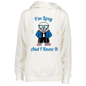 Sans Skeleton Cool Pixel Art IM Lazy And I Know It Womens Funnel Neck Pullover Hood