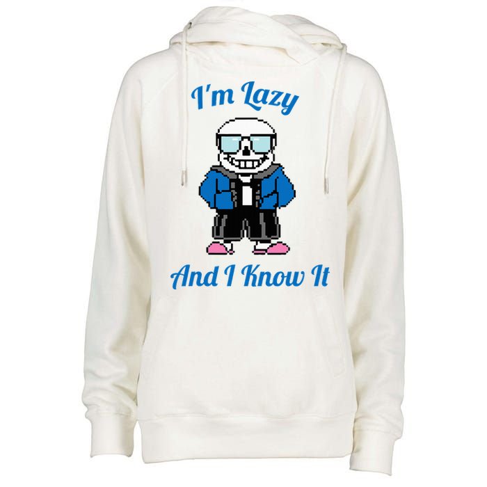 Sans Skeleton Cool Pixel Art IM Lazy And I Know It Womens Funnel Neck Pullover Hood