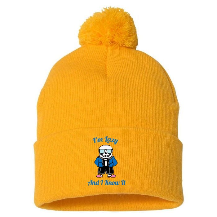 Sans Skeleton Cool Pixel Art IM Lazy And I Know It Pom Pom 12in Knit Beanie