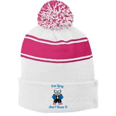 Sans Skeleton Cool Pixel Art IM Lazy And I Know It Stripe Pom Pom Beanie