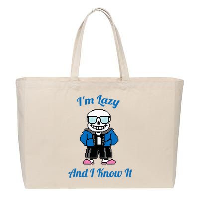 Sans Skeleton Cool Pixel Art IM Lazy And I Know It Cotton Canvas Jumbo Tote