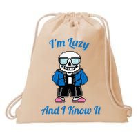Sans Skeleton Cool Pixel Art IM Lazy And I Know It Drawstring Bag