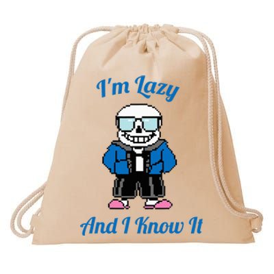 Sans Skeleton Cool Pixel Art IM Lazy And I Know It Drawstring Bag