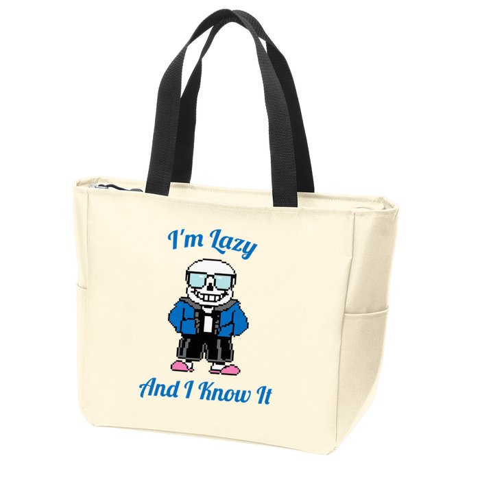 Sans Skeleton Cool Pixel Art IM Lazy And I Know It Zip Tote Bag