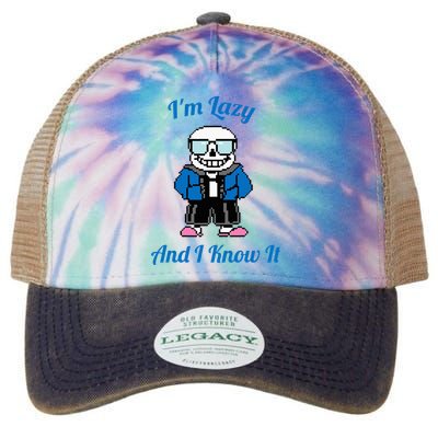 Sans Skeleton Cool Pixel Art IM Lazy And I Know It Legacy Tie Dye Trucker Hat