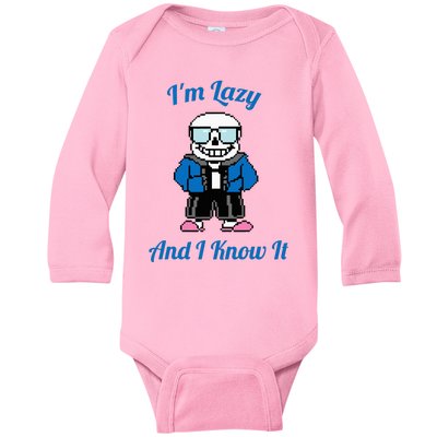 Sans Skeleton Cool Pixel Art IM Lazy And I Know It Baby Long Sleeve Bodysuit