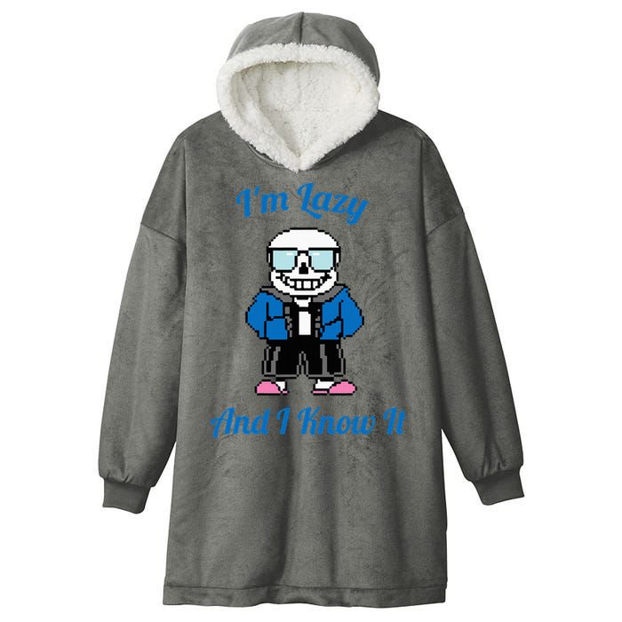 Sans Skeleton Cool Pixel Art IM Lazy And I Know It Hooded Wearable Blanket