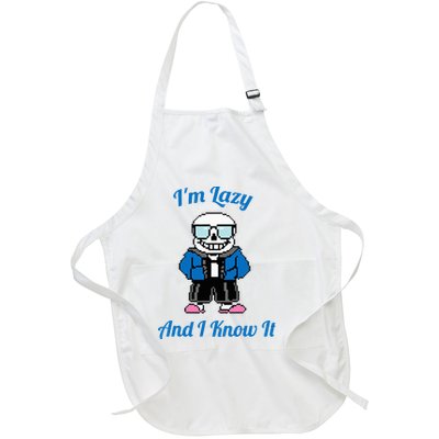Sans Skeleton Cool Pixel Art IM Lazy And I Know It Full-Length Apron With Pockets
