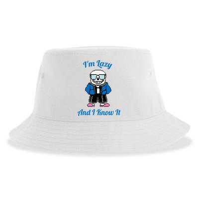 Sans Skeleton Cool Pixel Art IM Lazy And I Know It Sustainable Bucket Hat