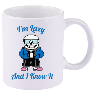 Sans Skeleton Cool Pixel Art IM Lazy And I Know It 11oz C Handle Ceramic Mug