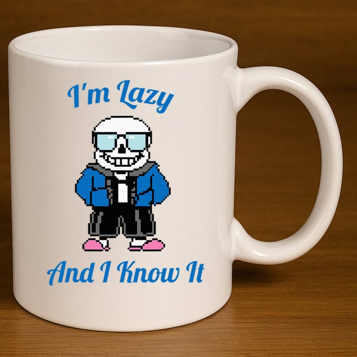 Sans Skeleton Cool Pixel Art IM Lazy And I Know It 11oz C Handle Ceramic Mug