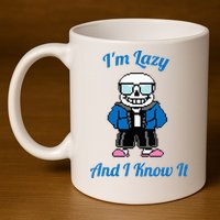 Sans Skeleton Cool Pixel Art IM Lazy And I Know It 11oz C Handle Ceramic Mug
