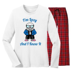 Sans Skeleton Cool Pixel Art IM Lazy And I Know It Women's Long Sleeve Flannel Pajama Set 